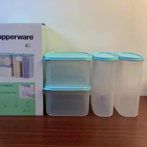 Tuptrung Set 4 Hộp Khô Nắp Xanh Pastel