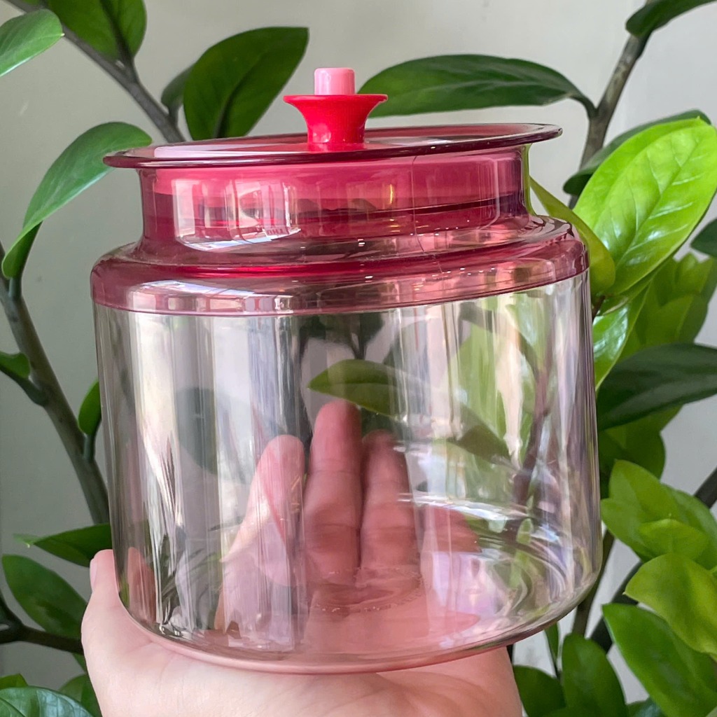 Tuptrung Hũ Đựng Snack Nhựa Clear Trong Màu Đỏ 900ml