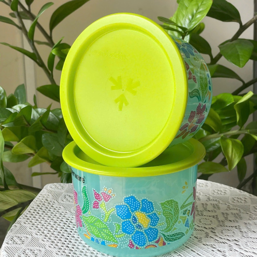 Tupmalay - Hộp Mát Tròn Tupperware One Touch OT Batik Hoa Xanh (01 Hộp)