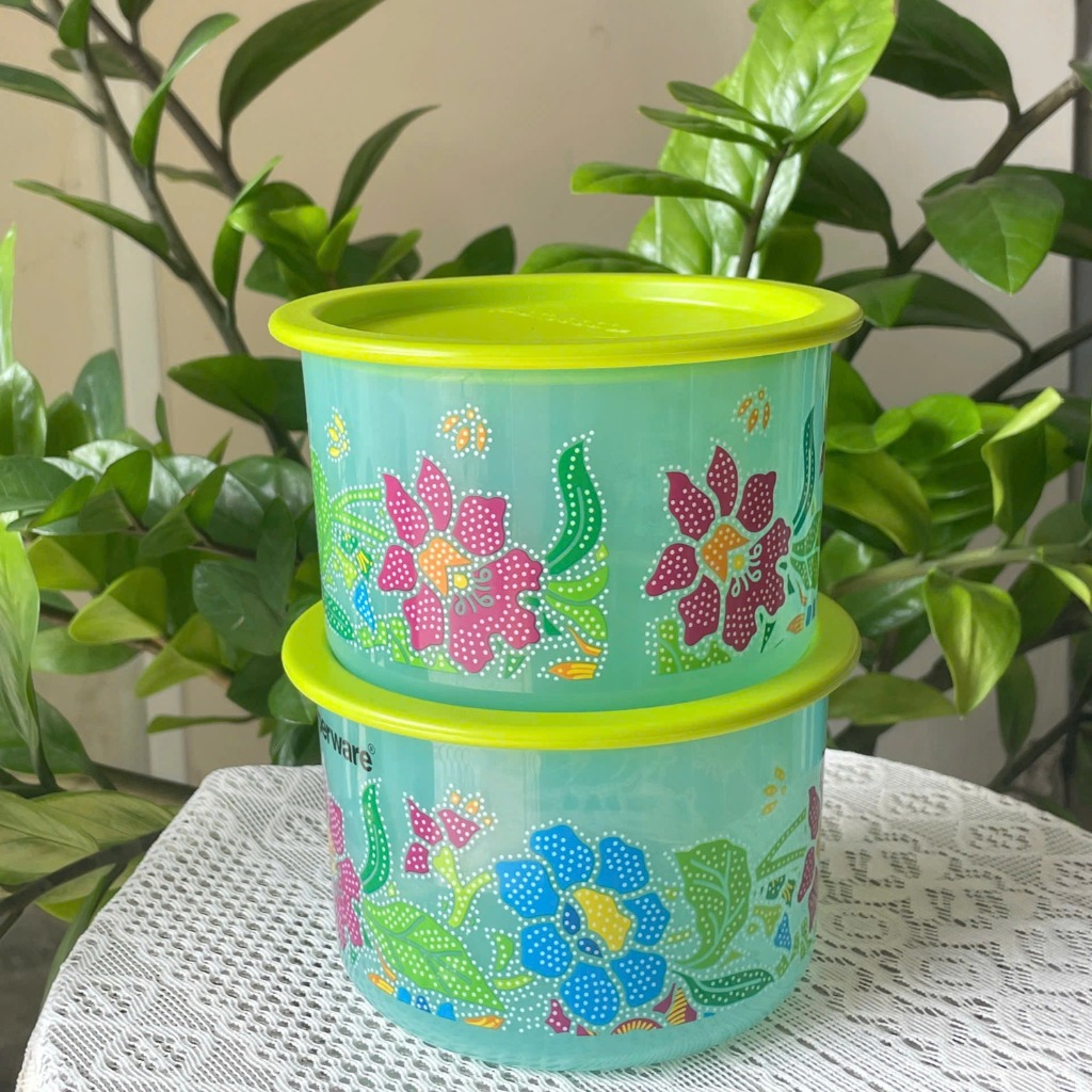 Tupmalay - Hộp Mát Tròn Tupperware One Touch OT Batik Hoa Xanh (01 Hộp)