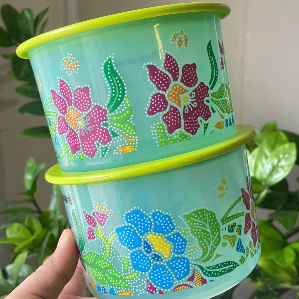 Tupmalay - Hộp Mát Tròn Tupperware One Touch OT Batik Hoa Xanh (01 Hộp)