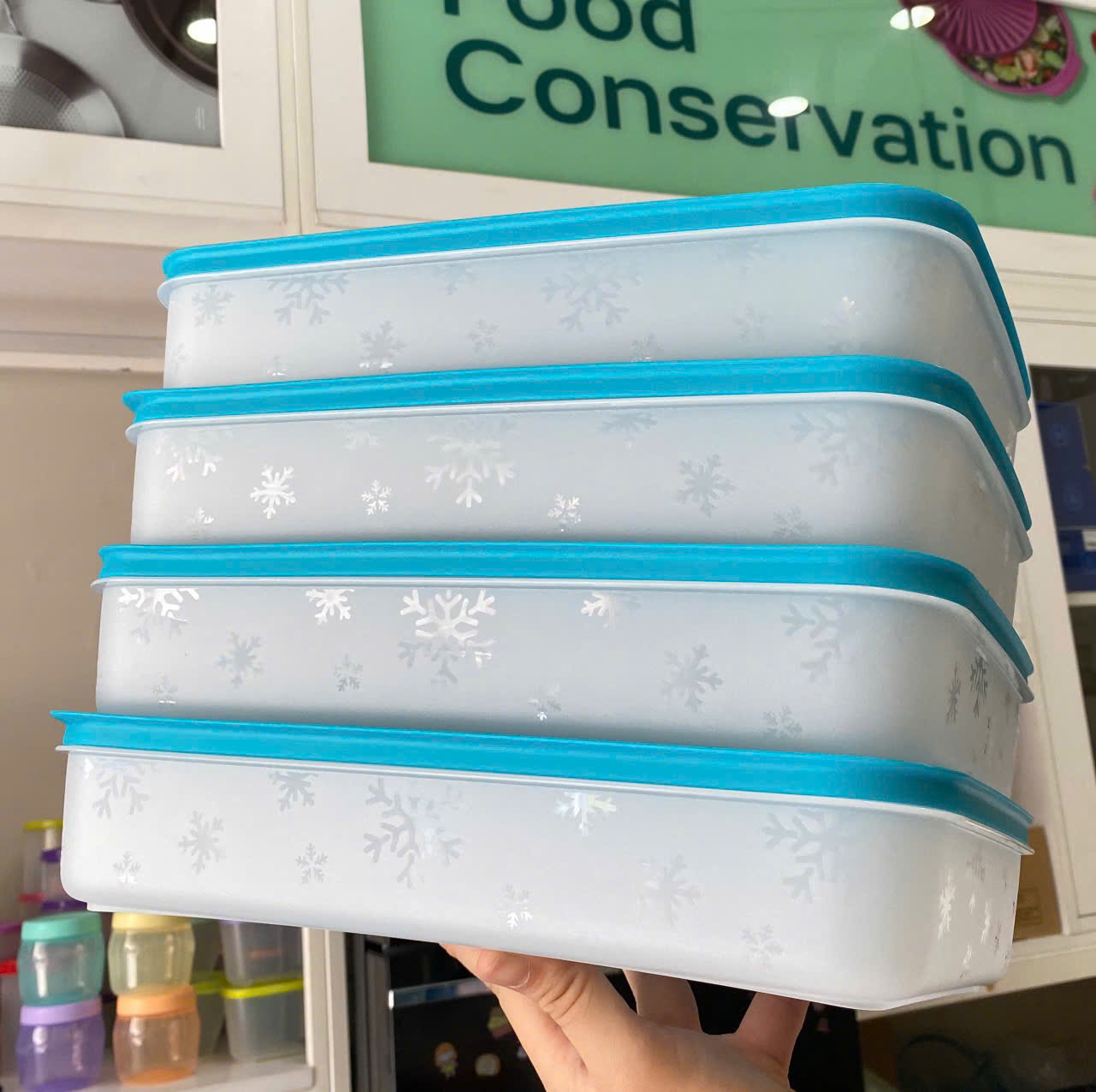 Tuptrung - Hộp Tupperware Đông Dẻo Xanh Dương Thân Bông Tuyết 5,7L / 2.25L