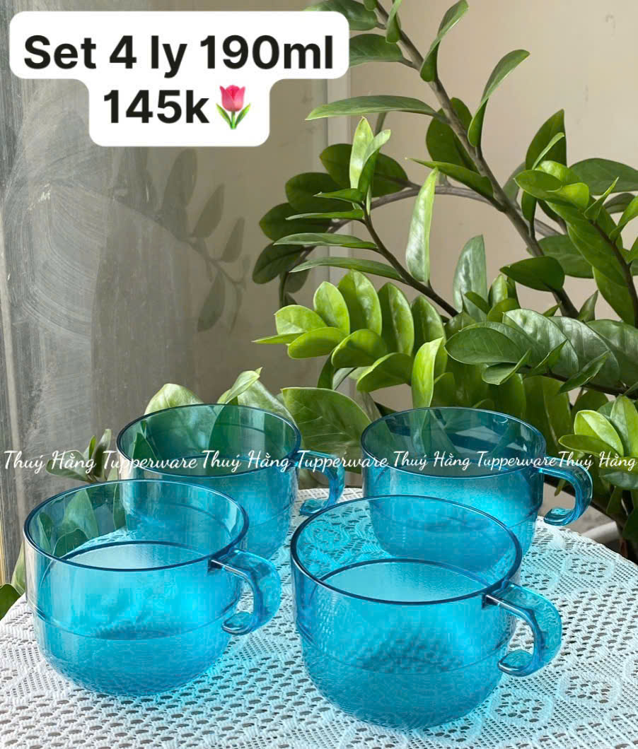 Set 4 Ly 190ml Tupperware - Xanh dương nhạt