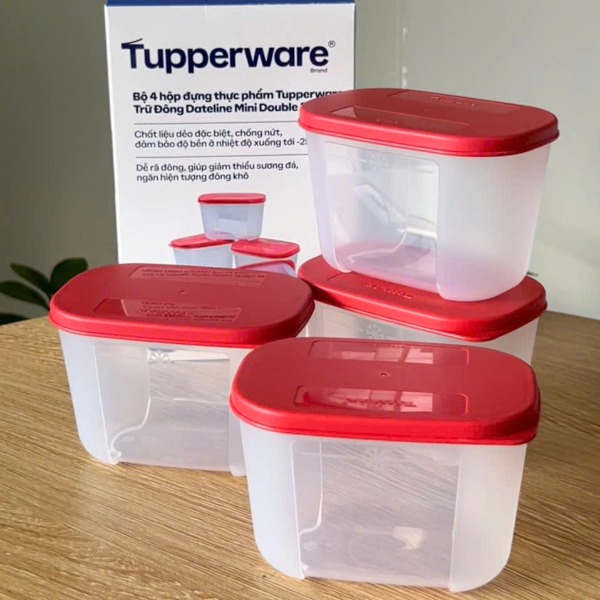 Bộ 4 Hộp Tupperware Trữ đông Dateline Mini Double 300ml - New Tupperware Chính Hãng