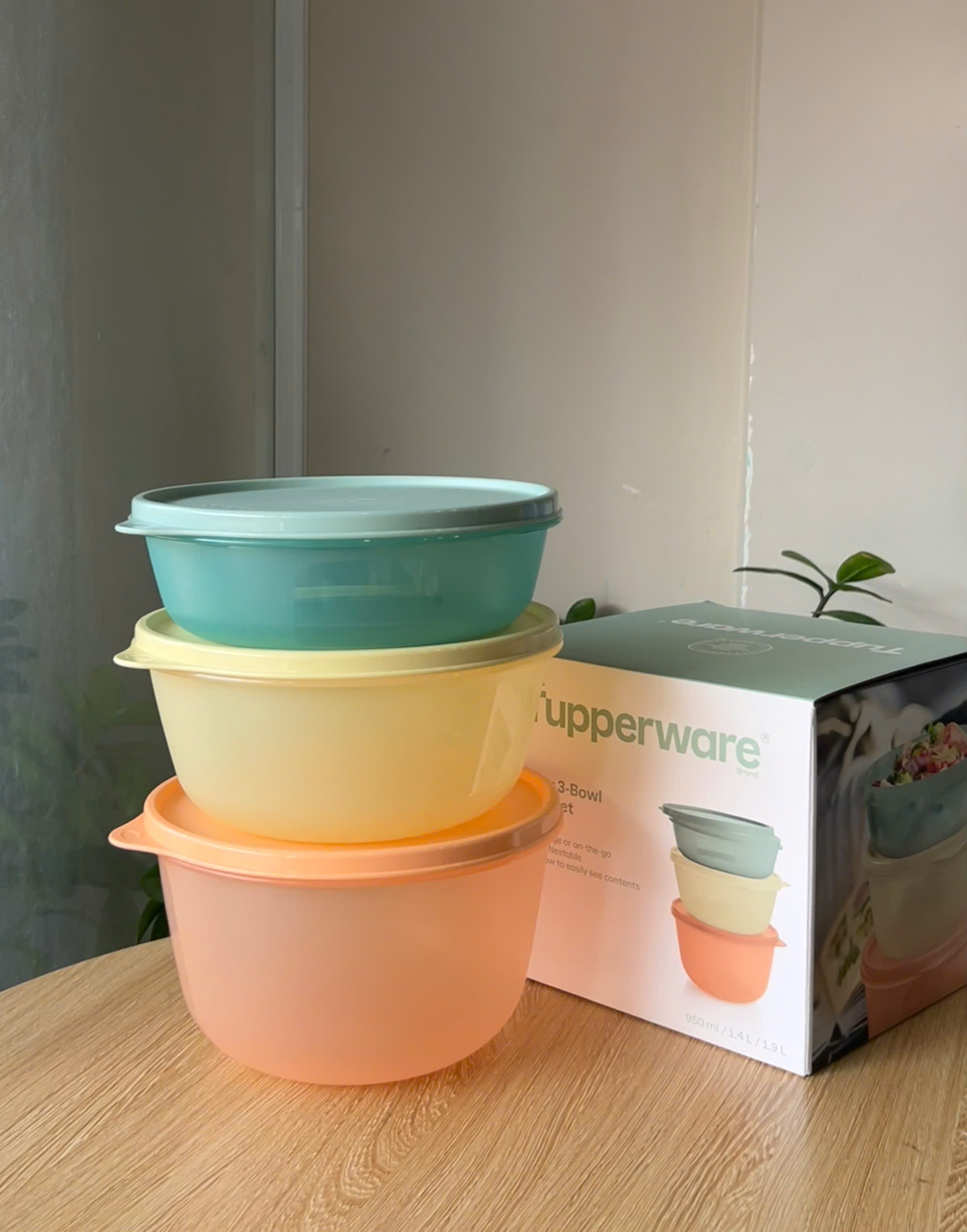 Trọn Bộ 3 hộp đựng thực phẩm Tupperware trữ khô và mát Modular Bowl Variety 1.9L 1.4L 950ml - New Tupperware
