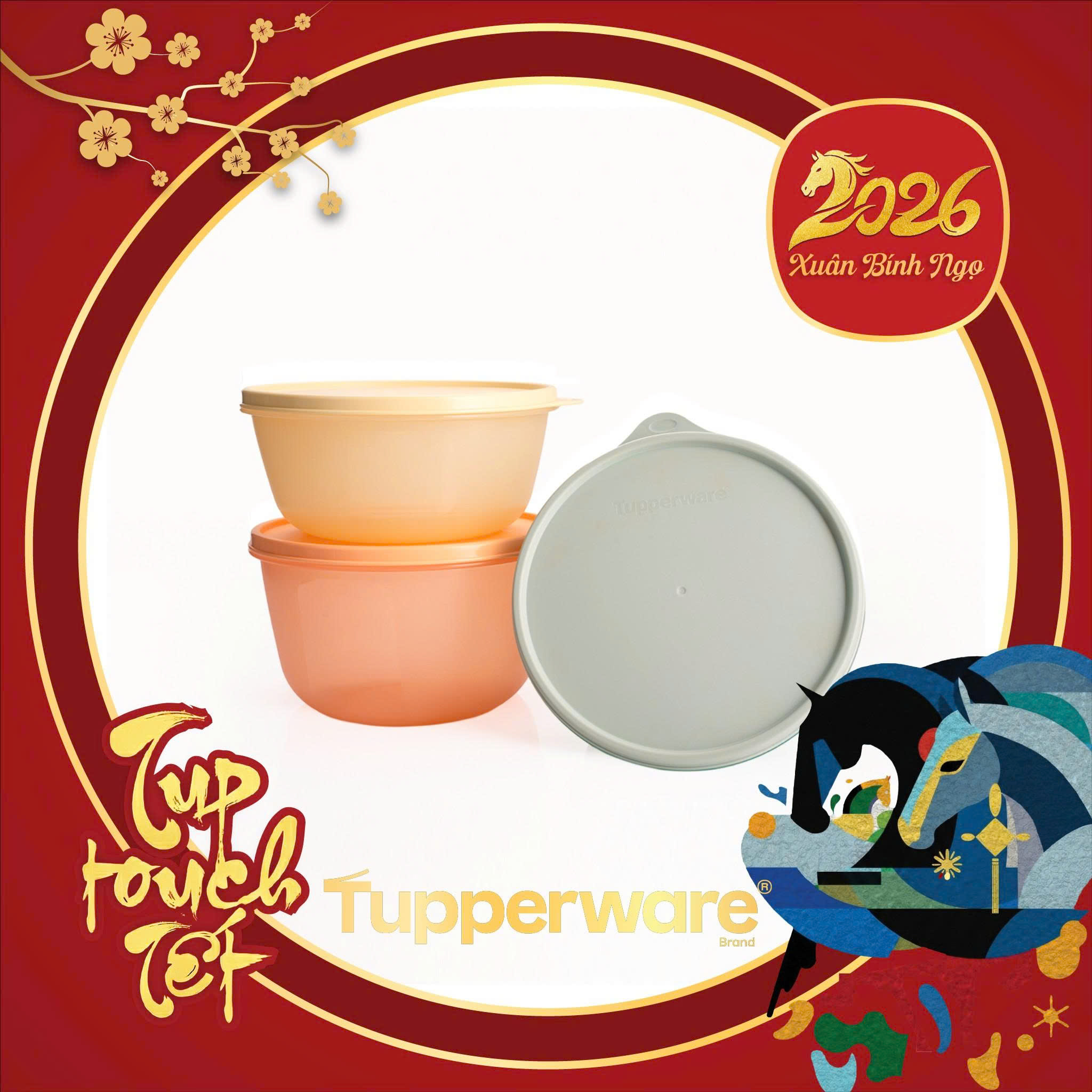 Trọn Bộ 3 hộp đựng thực phẩm Tupperware trữ khô và mát Modular Bowl Variety 1.9L 1.4L 950ml - New Tupperware