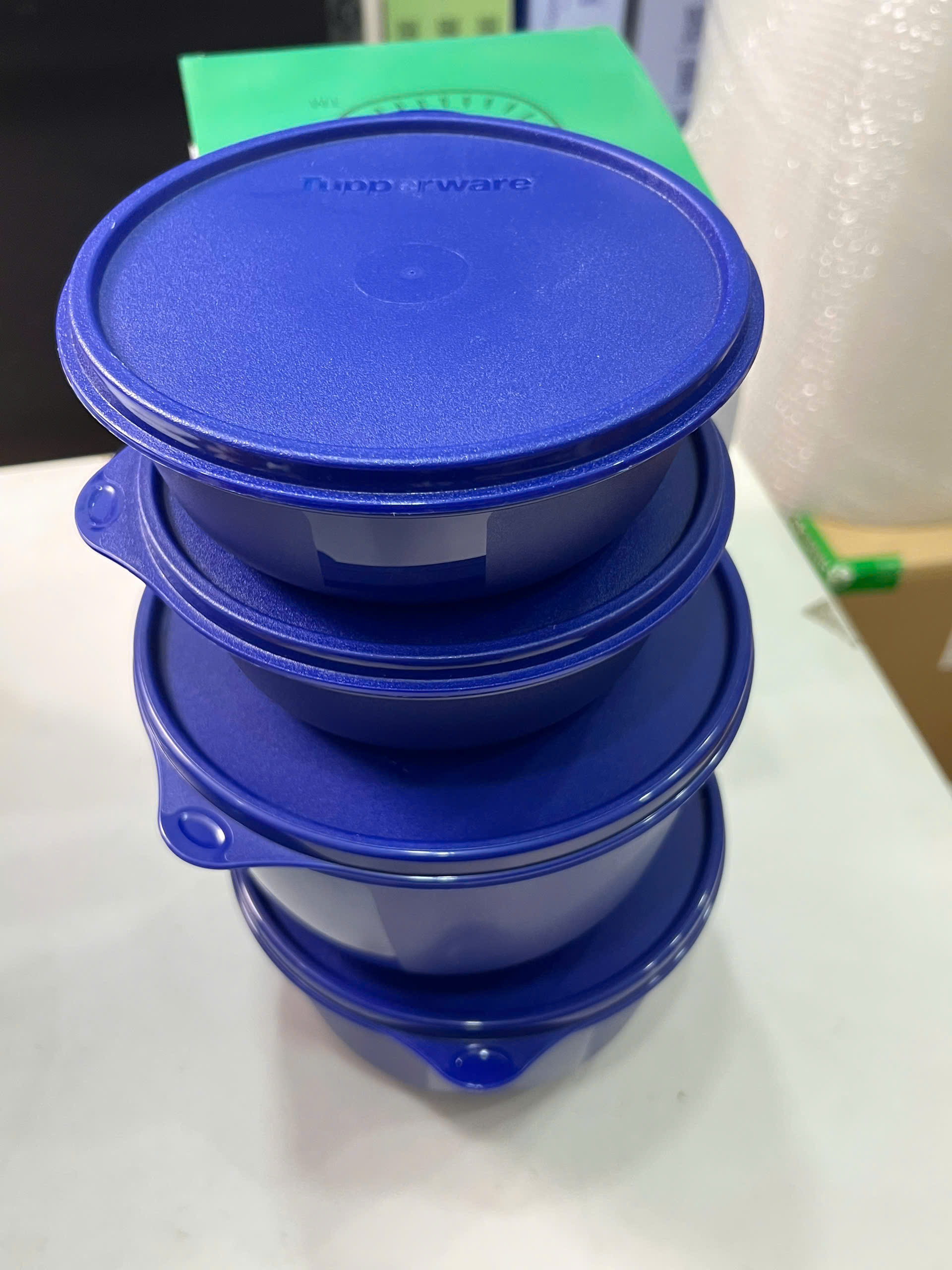 Bộ 4 Hộp Tupperware Trữ Mát Modular Bowl Xanh Dương Đậm 600ml + 2L - New Tupperware
