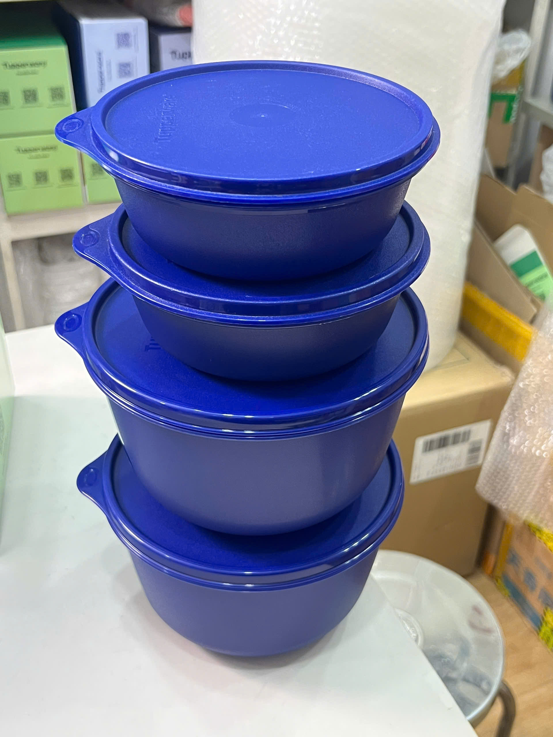 Bộ 4 Hộp Tupperware Trữ Mát Modular Bowl Xanh Dương Đậm 600ml + 2L - New Tupperware