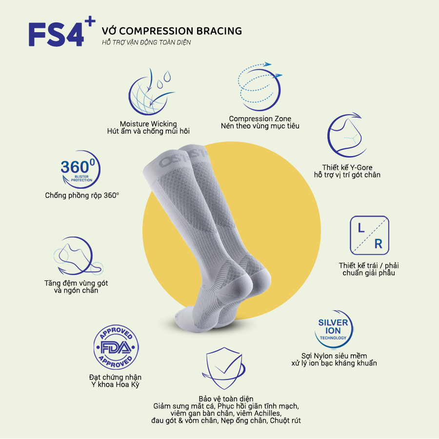 OS1st | Vớ Nén Chạy Bộ Compression Bracing FS4+ - Black