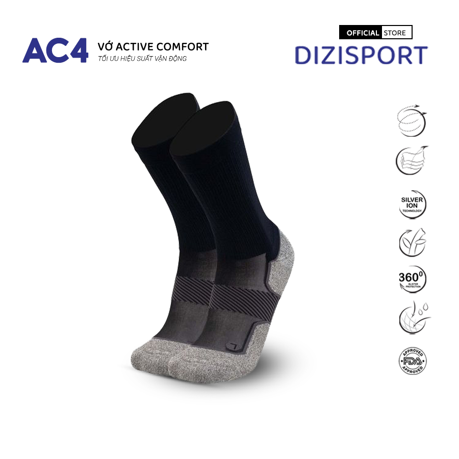 OS1st | Vớ Nén Chạy Bộ Active Comfort AC4 Crew - Black