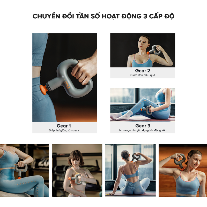 Máy Massage Thể Thao Cầm Tay Hakii Wake, 3 Cấp Độ, 3 Đầu Massage, Thiết Kế 360 - Chính Hãng BH 12 Tháng Dizisport
