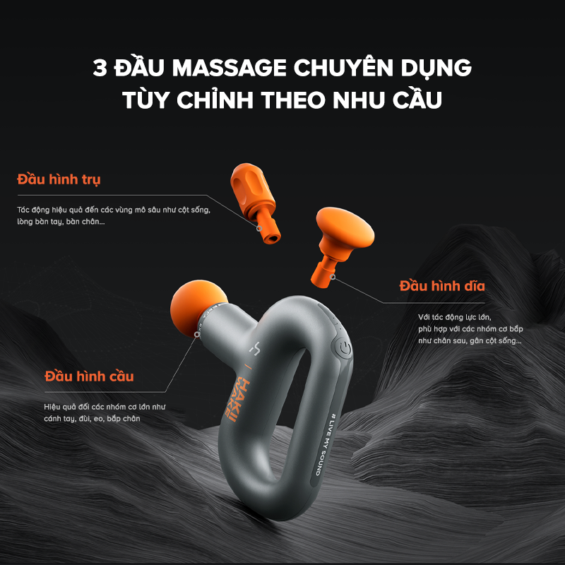 Máy Massage Thể Thao Cầm Tay Hakii Wake, 3 Cấp Độ, 3 Đầu Massage, Thiết Kế 360 - Chính Hãng BH 12 Tháng Dizisport