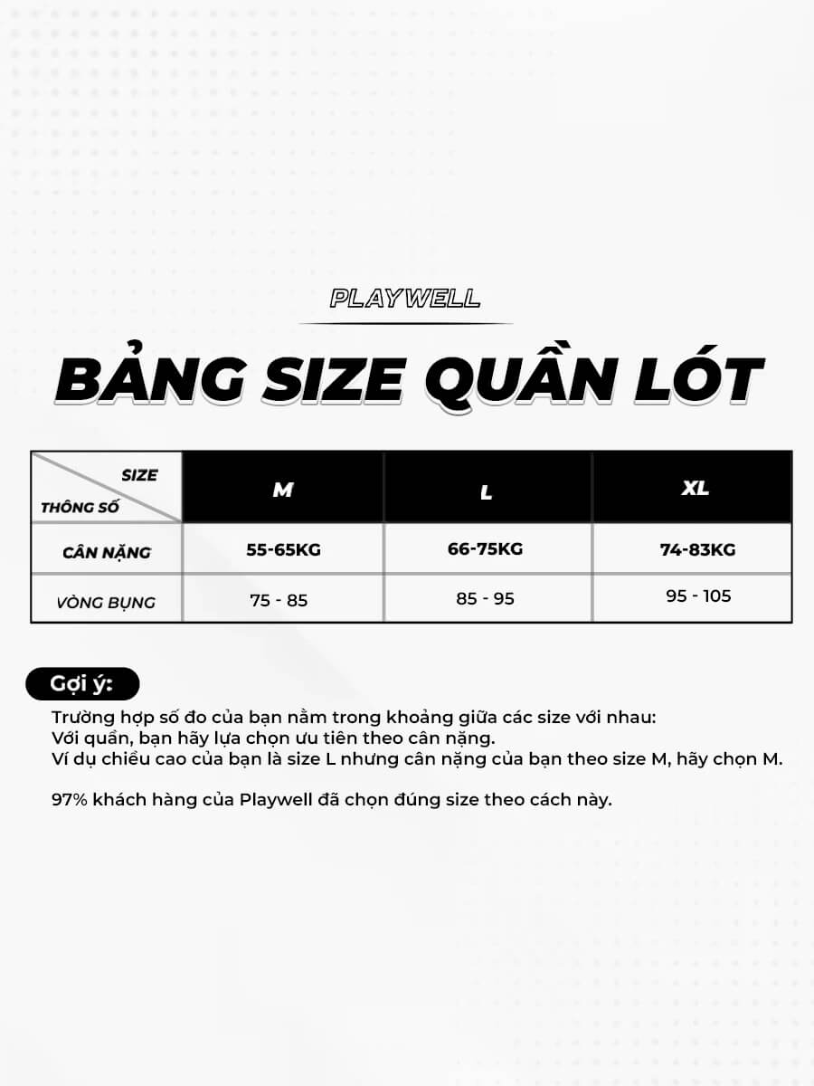 Bảng Thông Số Size Quần Lót Nam Playwell