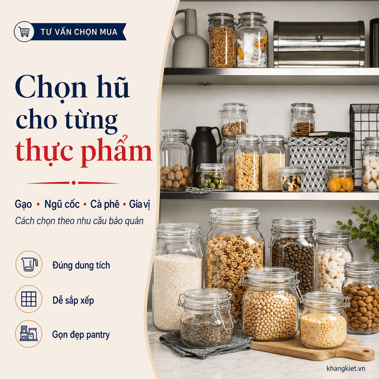 Chọn hũ thủy tinh đựng gạo, ngũ cốc, cà phê và gia vị: Loại nào phù hợp?