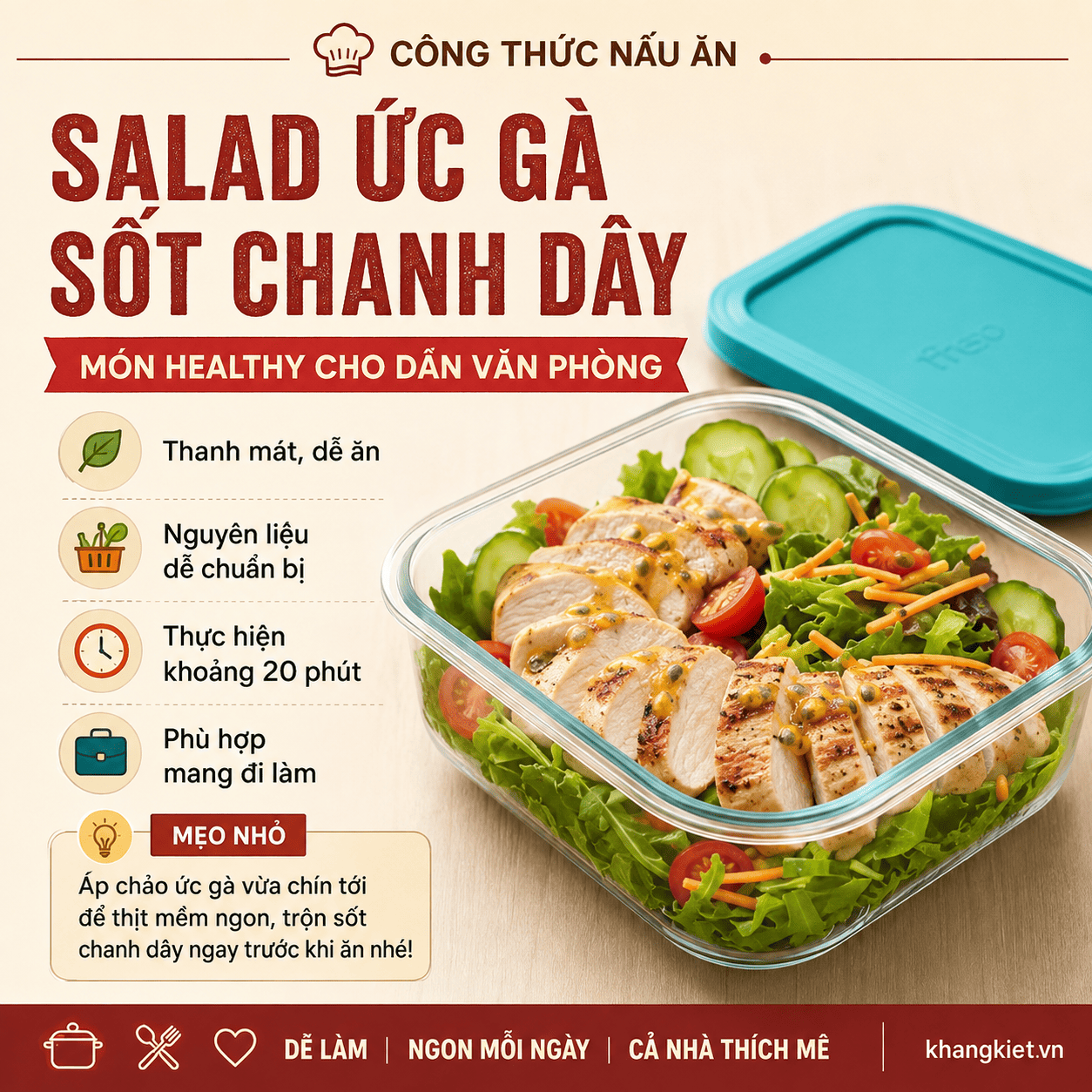 Salad ức gà sốt chanh dây – Công thức thanh mát, dễ làm cho bữa trưa