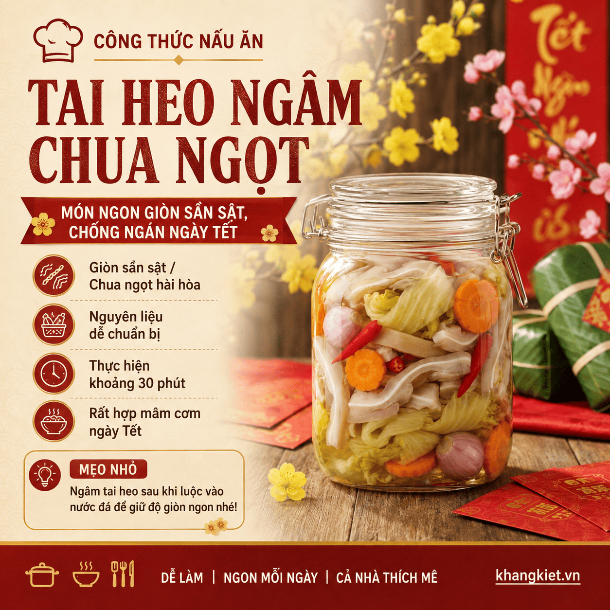 Góc Bếp Ngày Tết: Tai Heo Ngâm Chua Ngọt – Món Ăn Kèm Giòn Ngon, Chống Ngán Hoàn Hảo