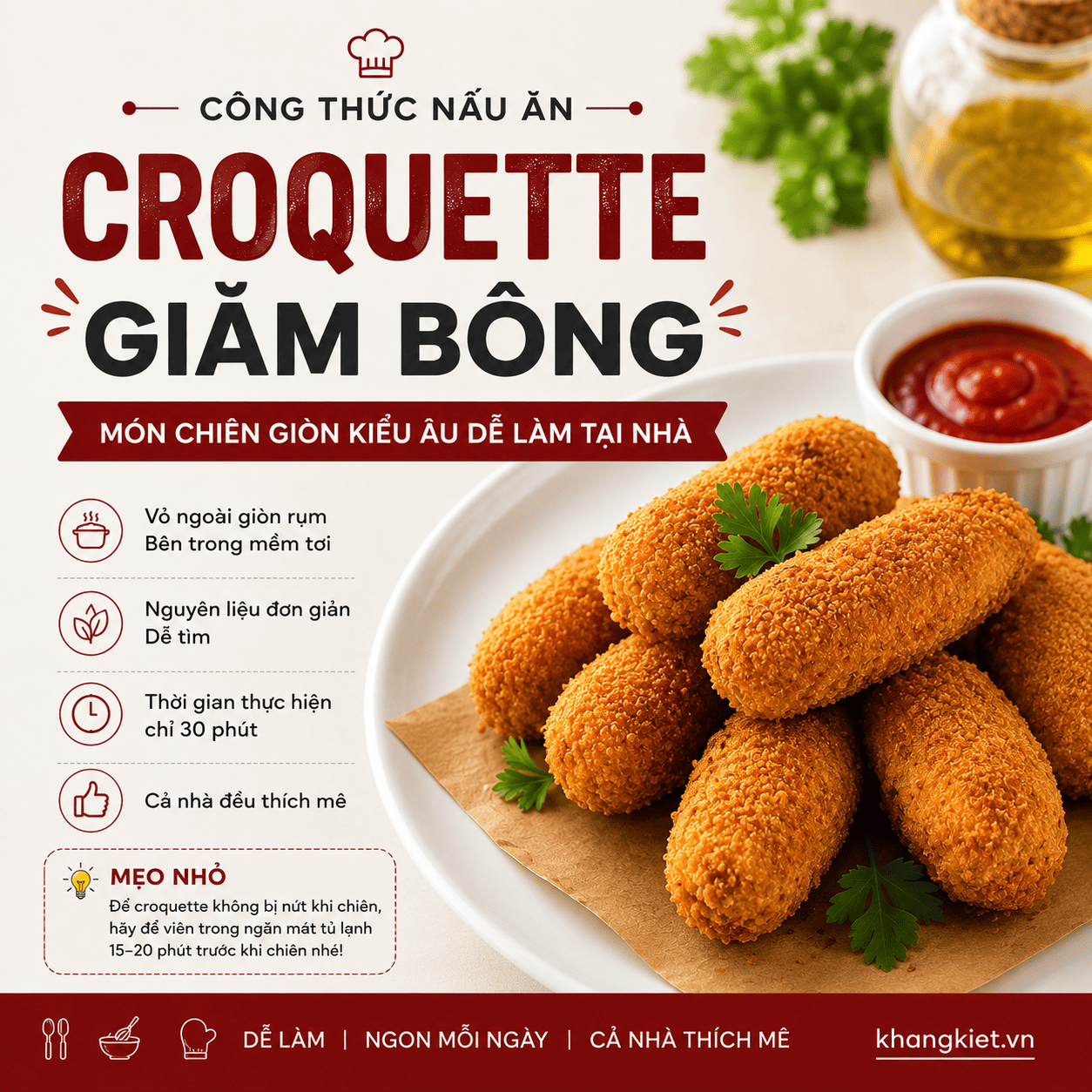 Croquette giăm bông – món chiên giòn kiểu Âu dễ làm tại nhà