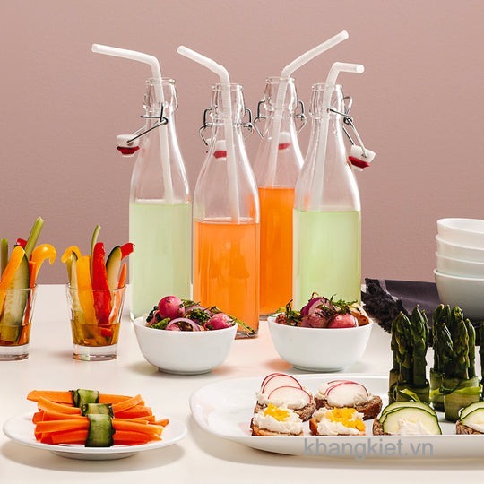 Chai thủy tinh nắp cài đựng nước detox trái cây nhiều màu sắc