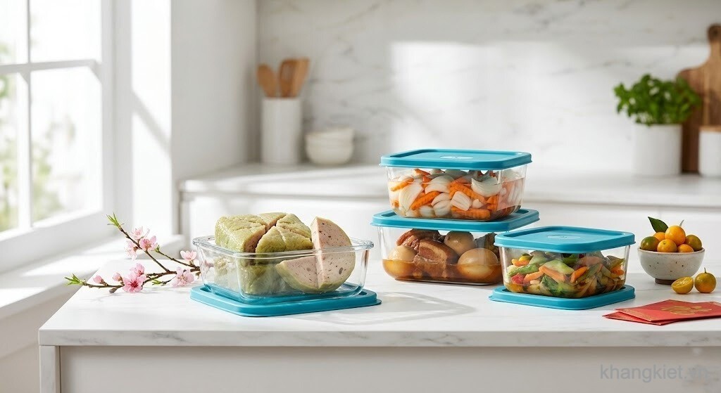 Hộp thủy tinh Frigoverre giúp bảo quản món ăn ngày Tết an toàn, gọn gàng và sang trọng trong không gian bếp hiện đại