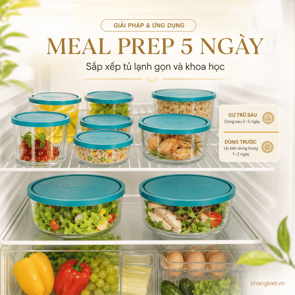 Meal prep 5 ngày bằng hộp thủy tinh: Giải pháp sắp xếp tủ lạnh gọn và khoa học