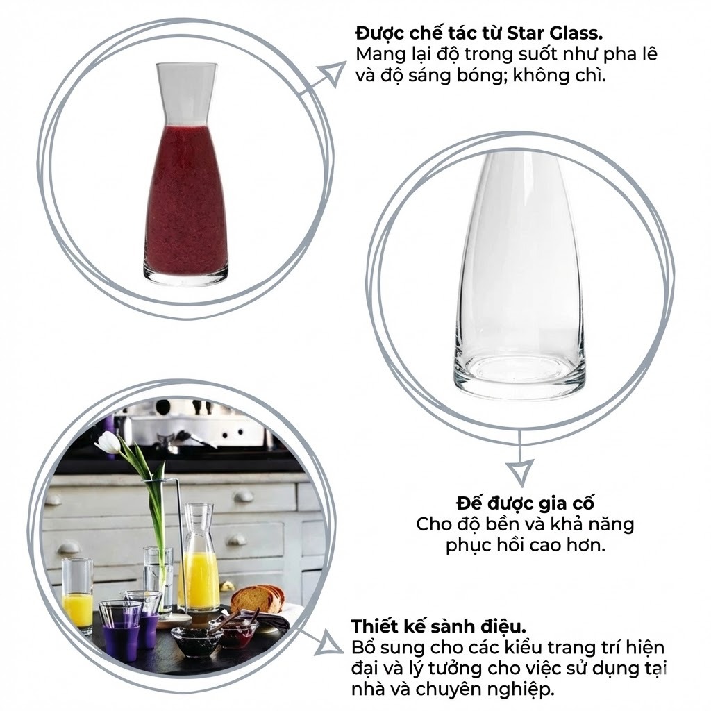 Bình rót thủy tinh Ypsilon 250ml Star Glass không chì, đế gia cố chắc chắn, thiết kế sang điệu dùng cho gia đình và nhà hàng