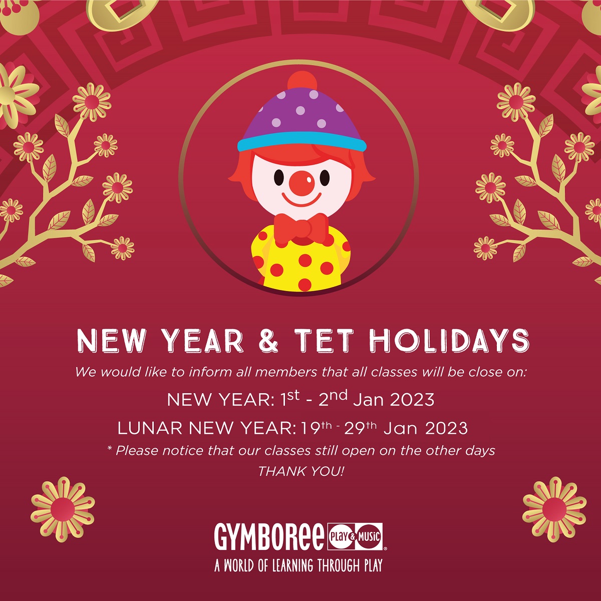 Lịch nghỉ Tết 2023 - Gymboree Play & Music Hà Nội