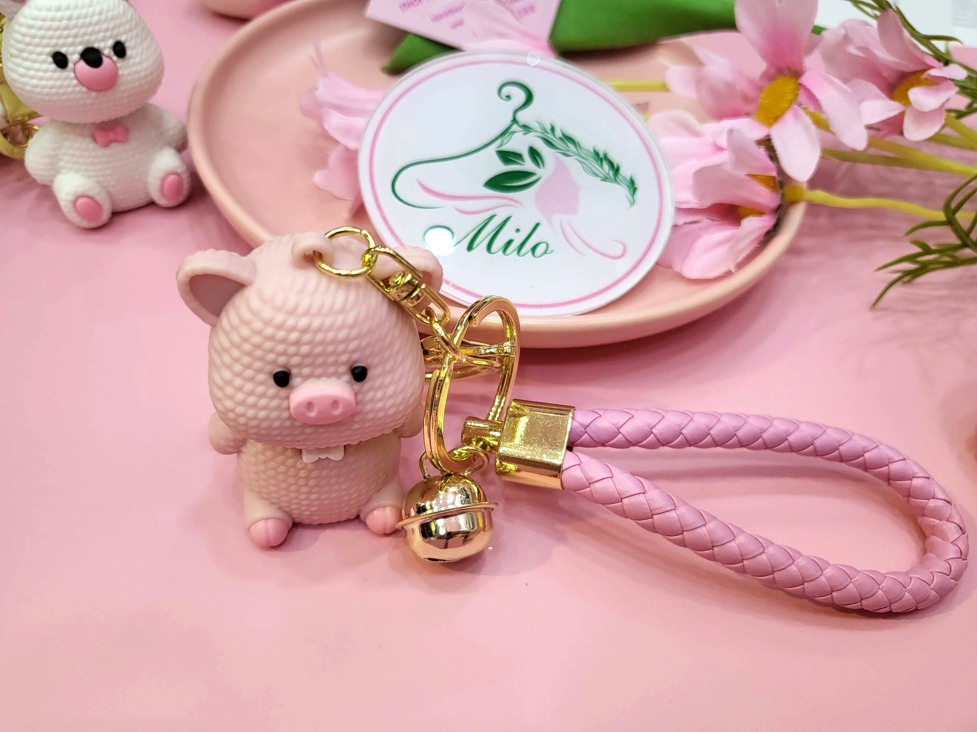 Móc khóa hình thú cute kiểu đan len khủng long heo thỏ vịt