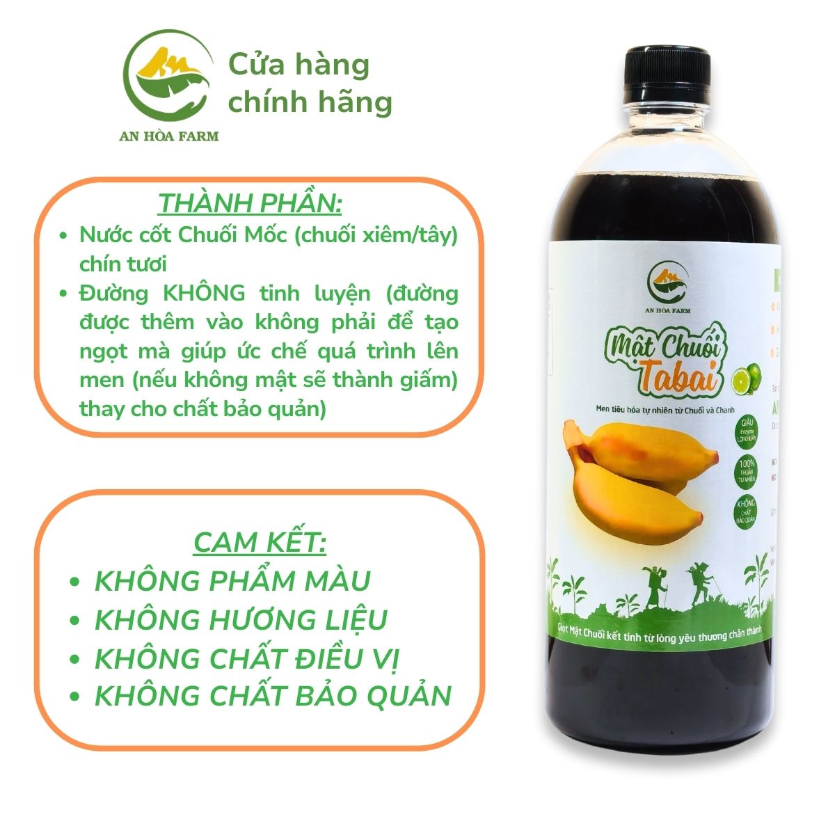 Mật Chuối Tabai thuần thực vật thay thế Mật Ong HSD 24 tháng thương hiệu An Hòa Farm chai 1000ml
