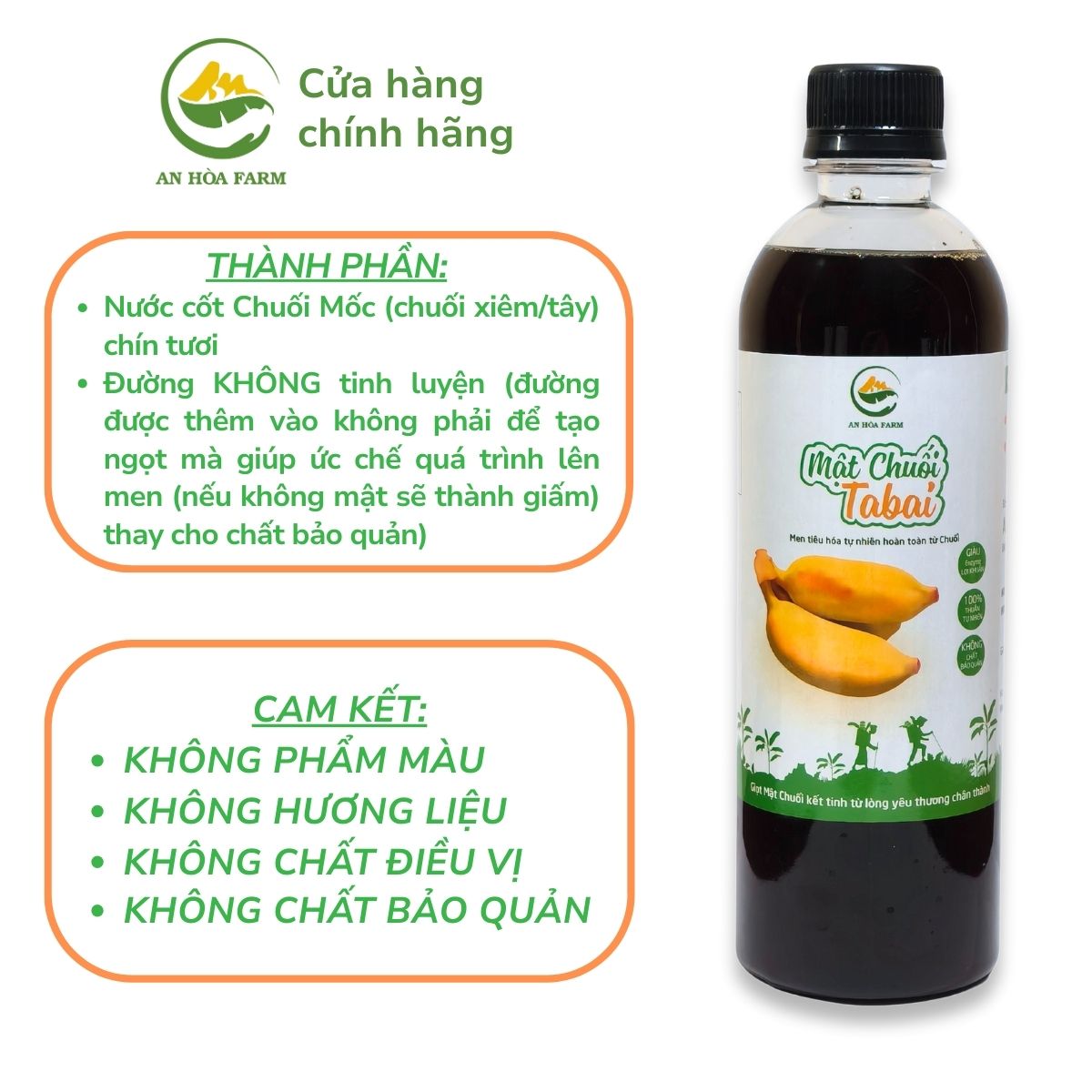Mật Chuối Tabai thuần thực vật thay thế Mật Ong HSD 24 tháng thương hiệu An Hòa Farm chai 500ml