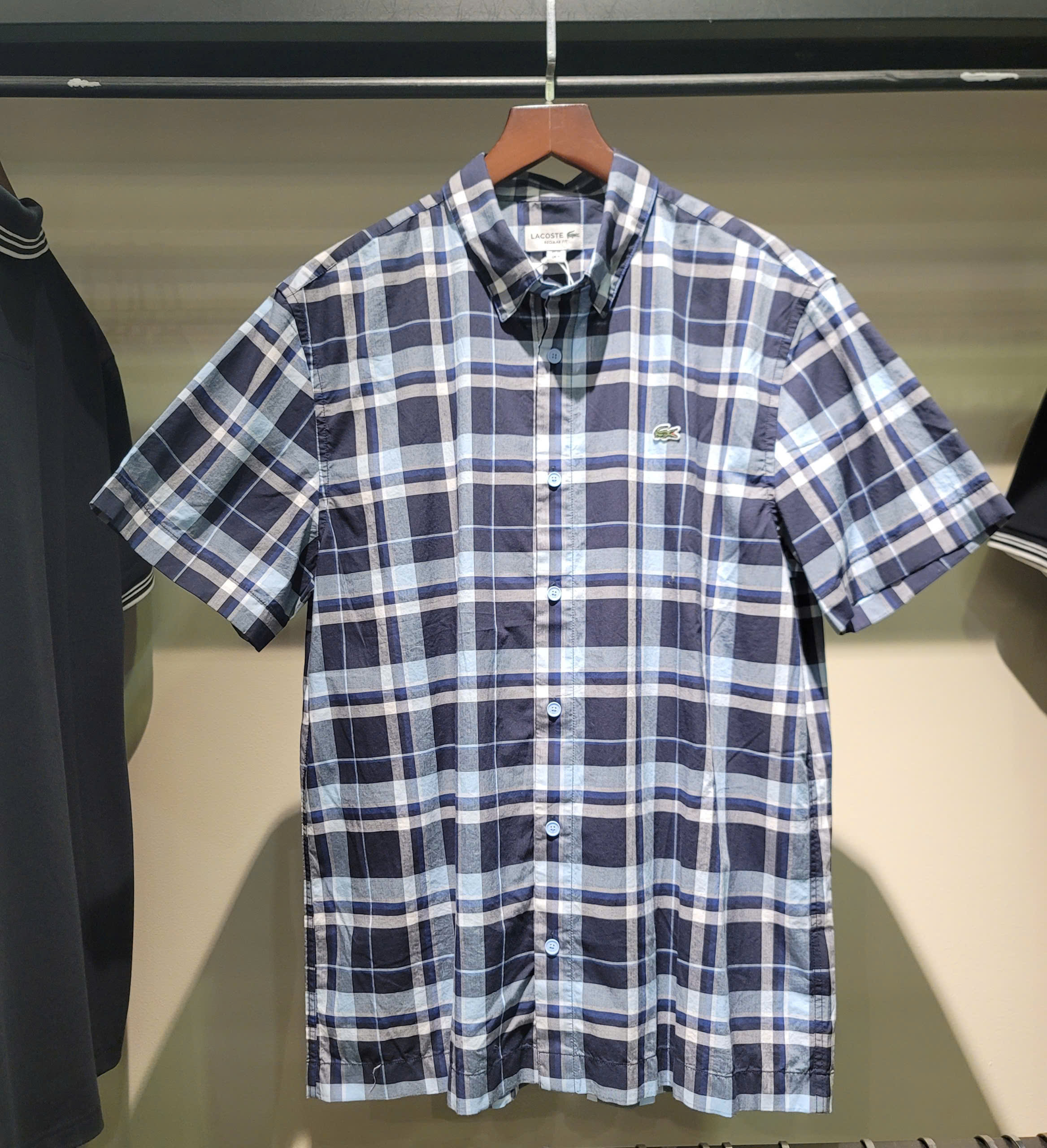 Áo Sơ Mi Nam Lacoste Regular Fit Navy Short-Sleeved Checked Shirt