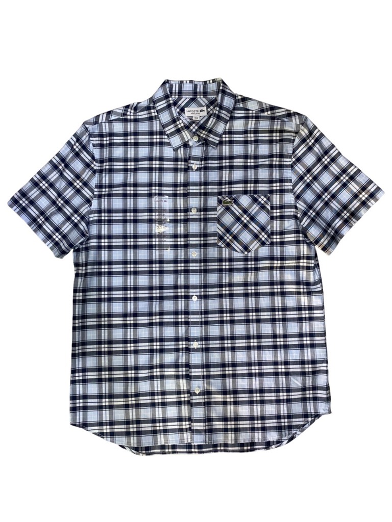 Sơ mi cộc tay Lacoste caro đen xanh