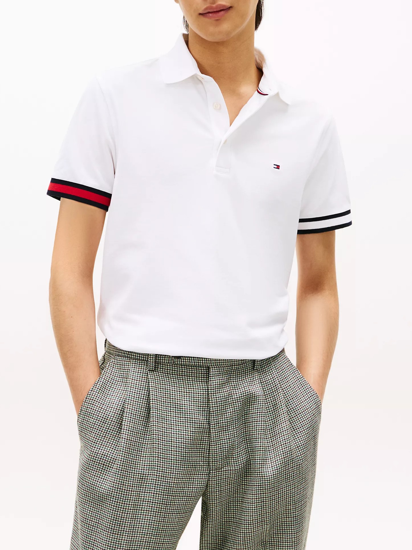 Polo Tommy Hilfiger Slim Fit Flag Tipped - Optic White