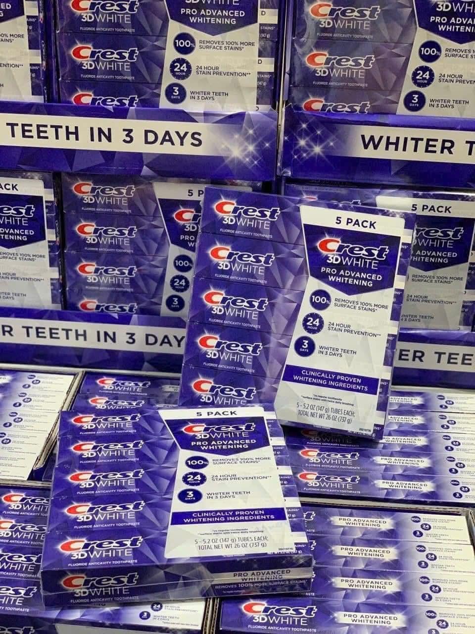 Kem đánh răng Crest 3D White Pro Advanced Whitening 147g x5 của Mỹ