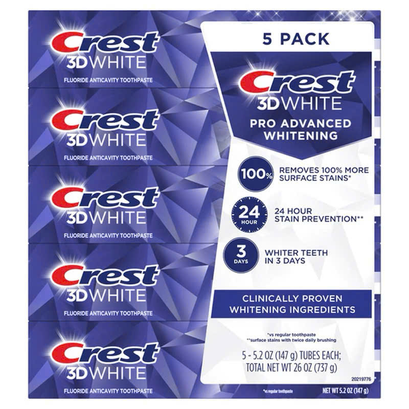 Kem đánh răng Crest 3D White Pro Advanced Whitening 147g x5 của Mỹ