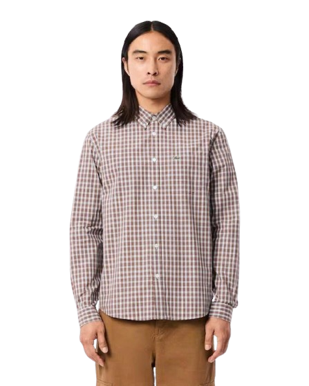Áo sơ mi lacoste nâu trắng