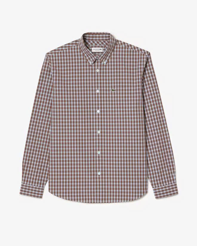 Áo sơ mi lacoste nâu trắng