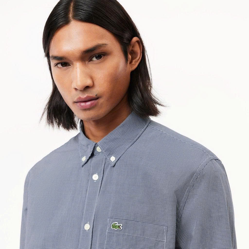 Áo sơ mi lacoste trắng xám kẻ sọc