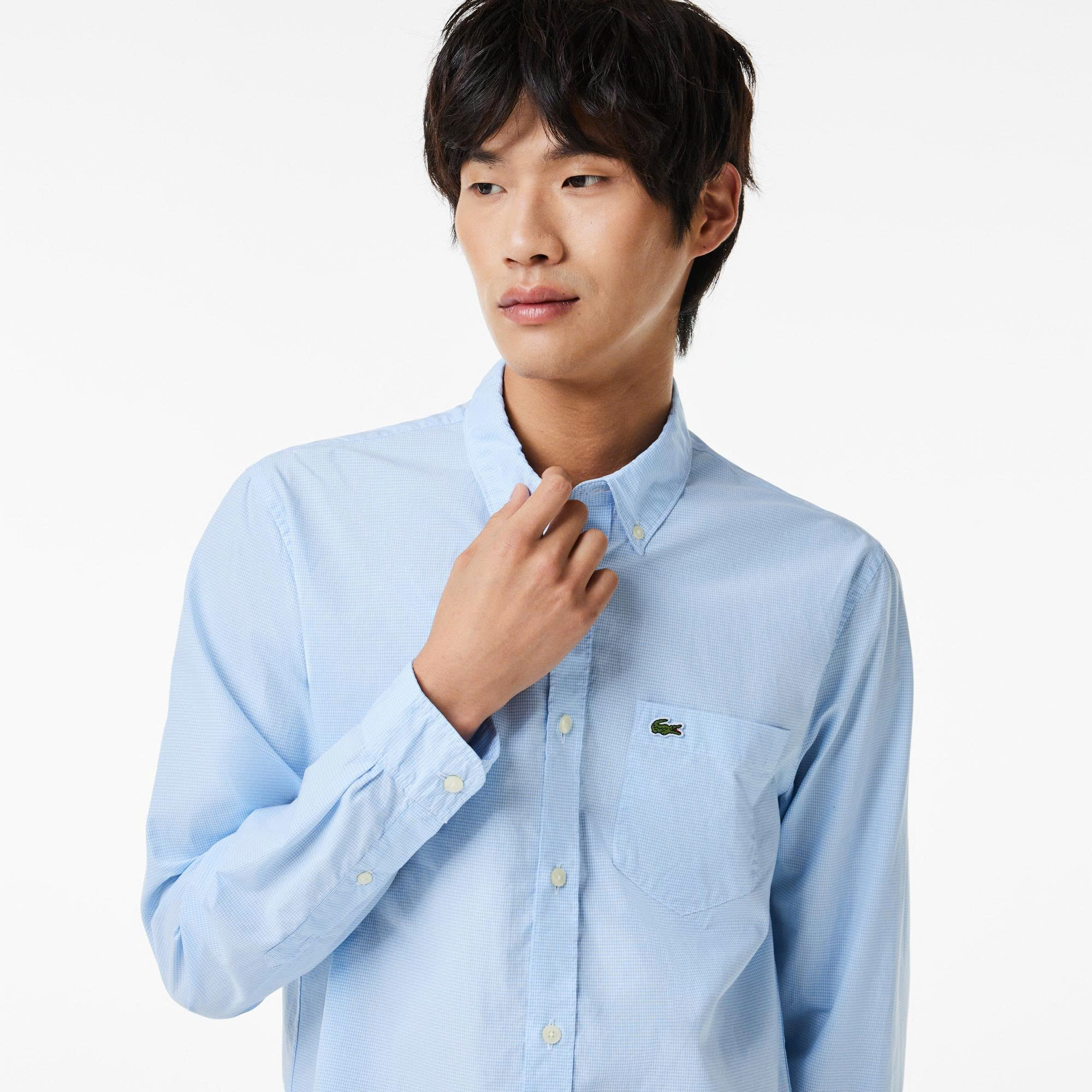 Áo sơ mi lacoste xanh trắng kẻ sọc