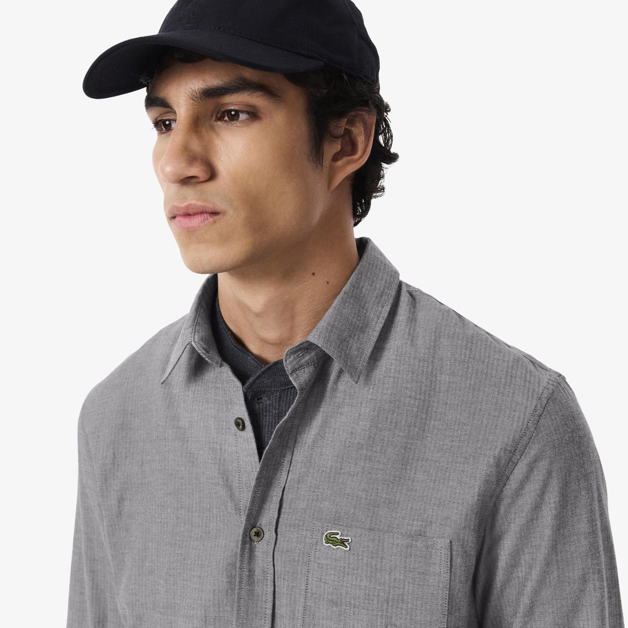 Áo sơ mi lacoste navy- blue - white xám