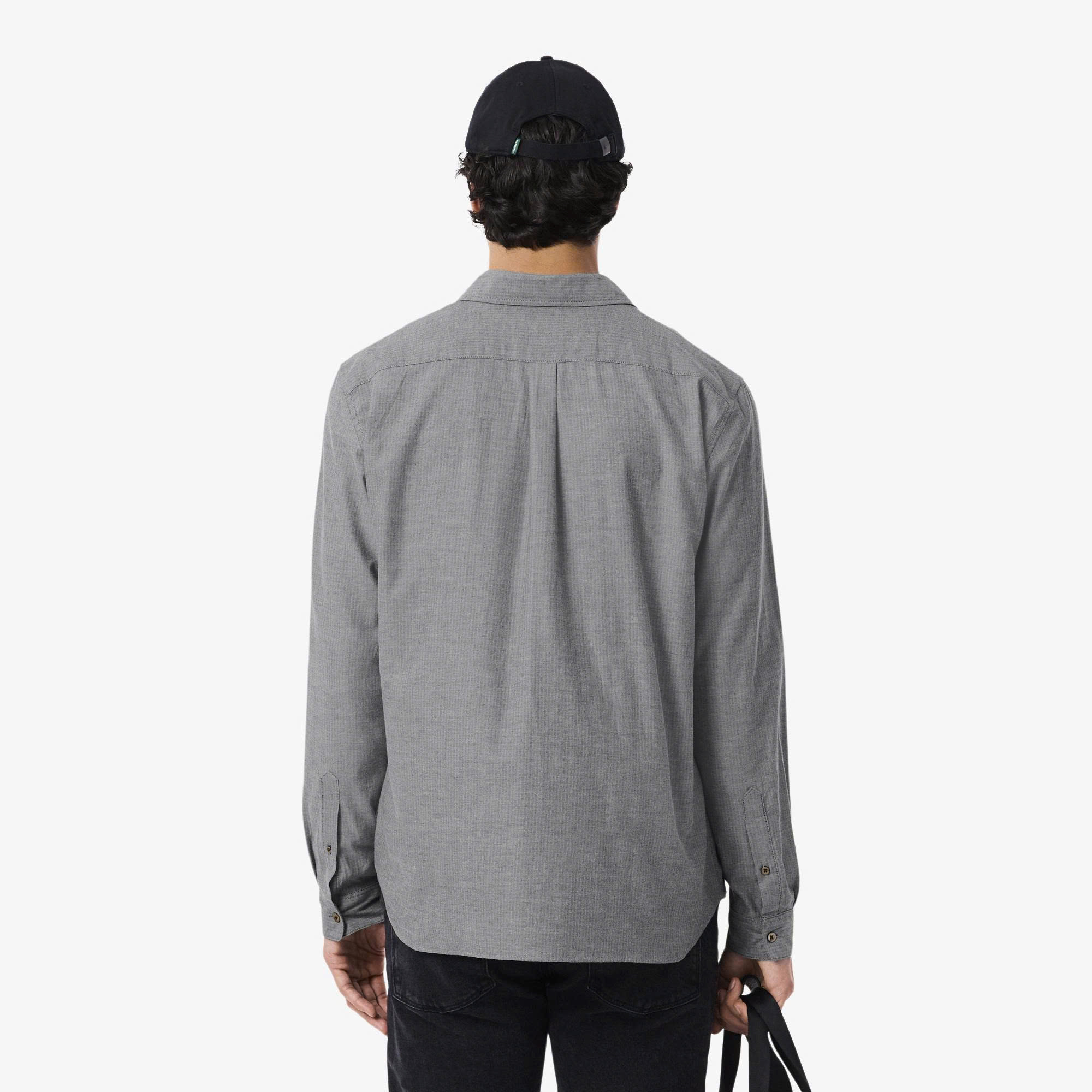Áo sơ mi lacoste navy- blue - white xám
