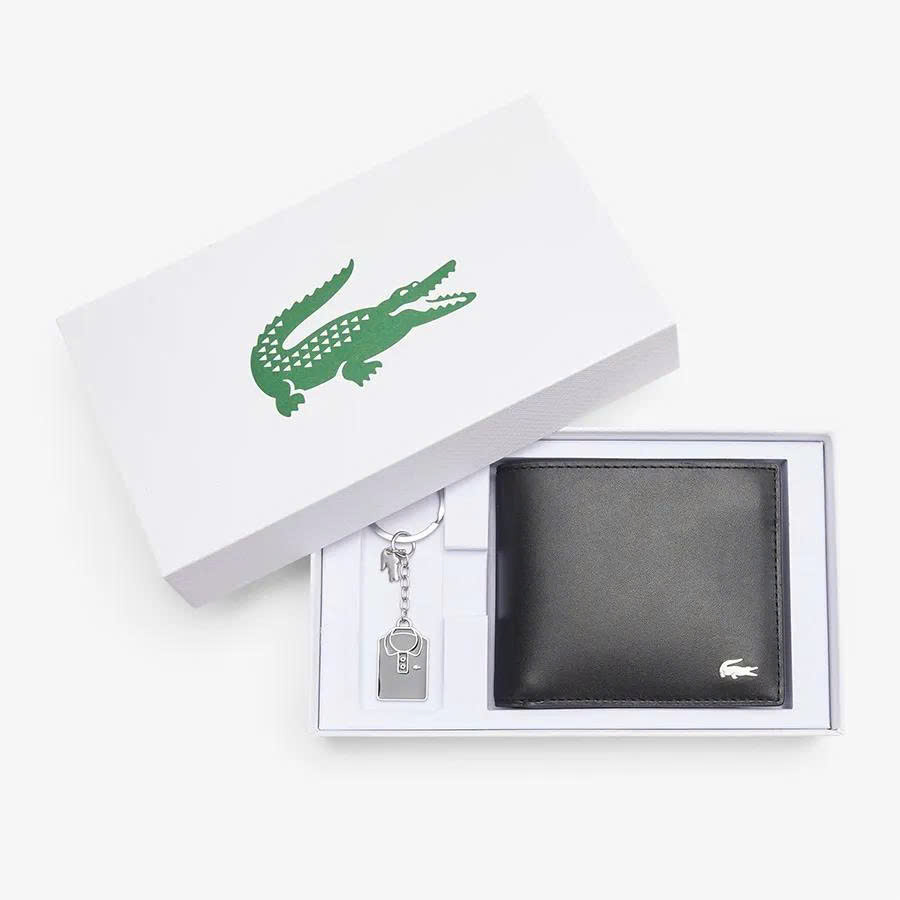 Sét ví lacoste đen trơn kèm móc khóa
