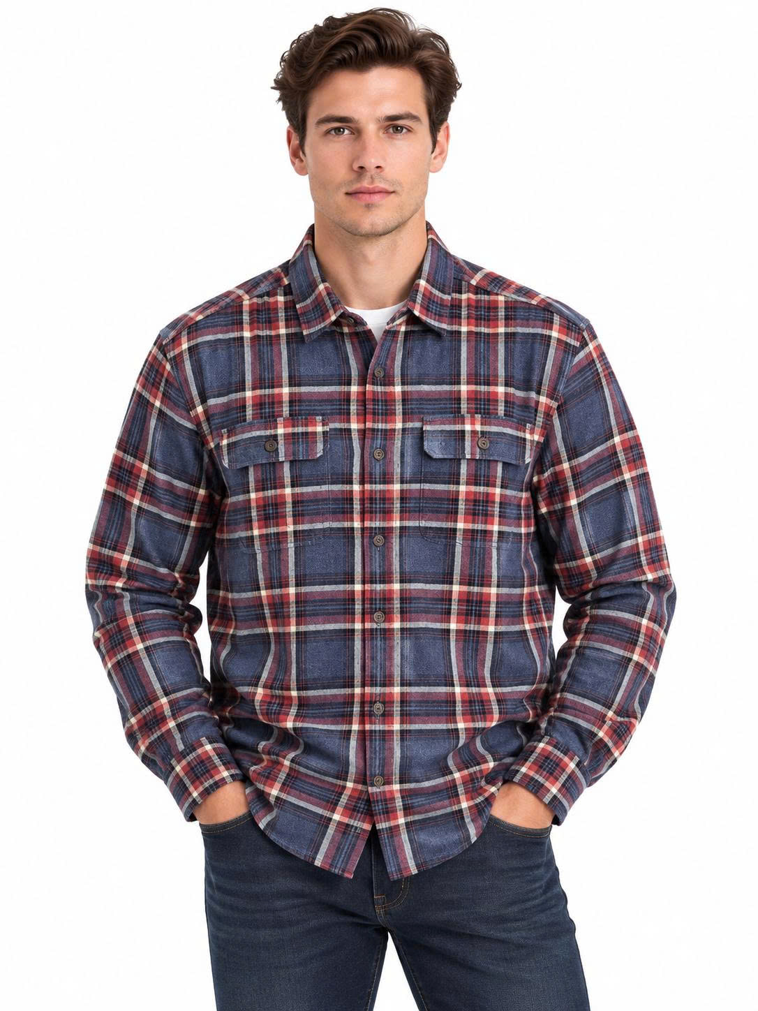 Sơ mi dài tay geogre navy heather plaid