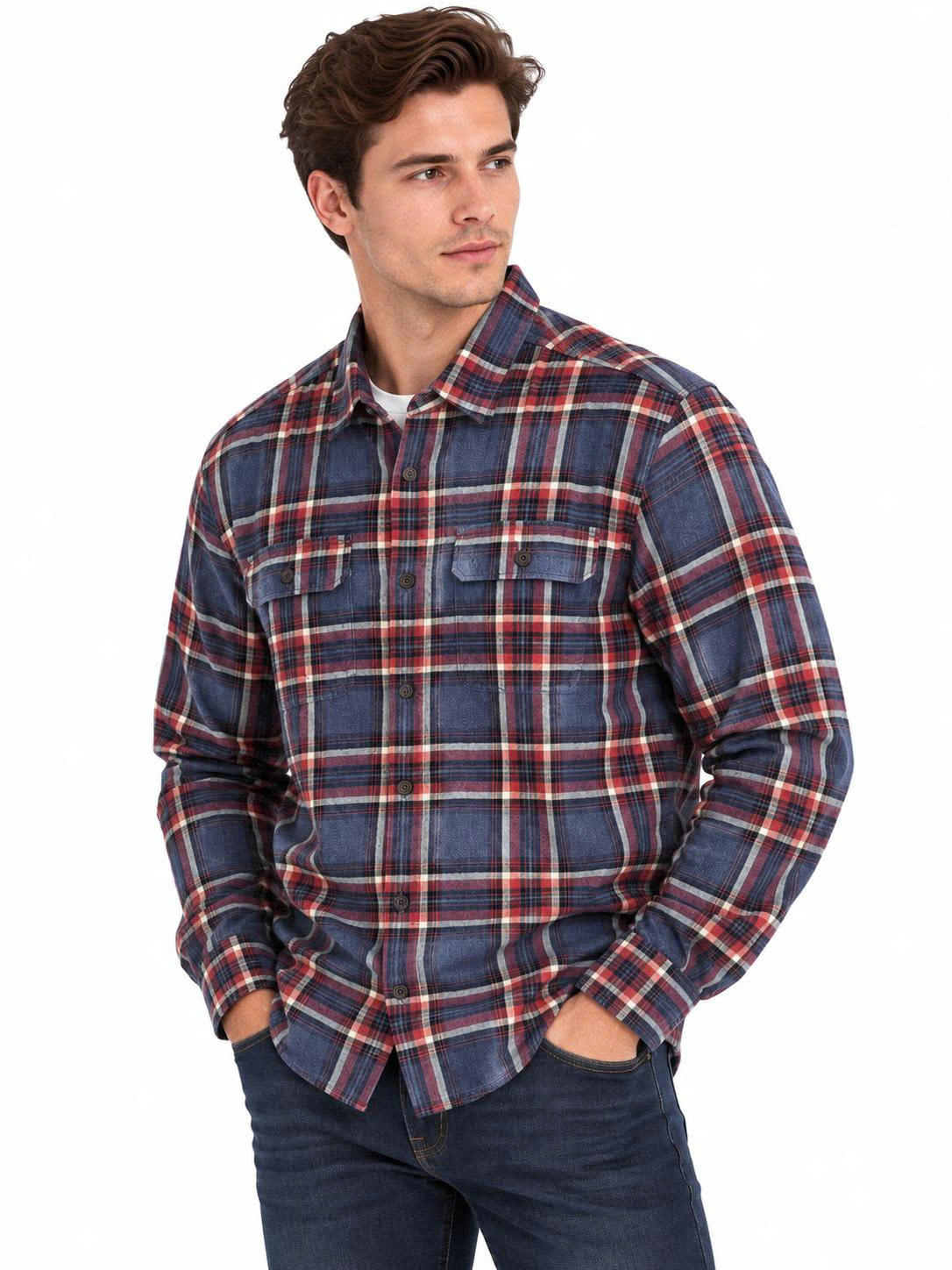 Sơ mi dài tay geogre navy heather plaid