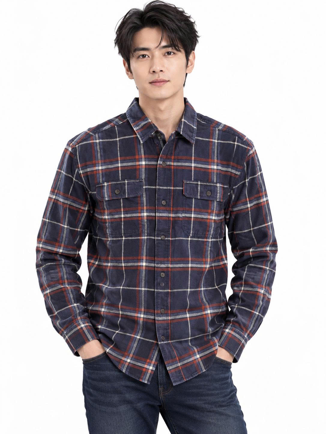 Sơ mi dài tay geogre sepia blue plaid