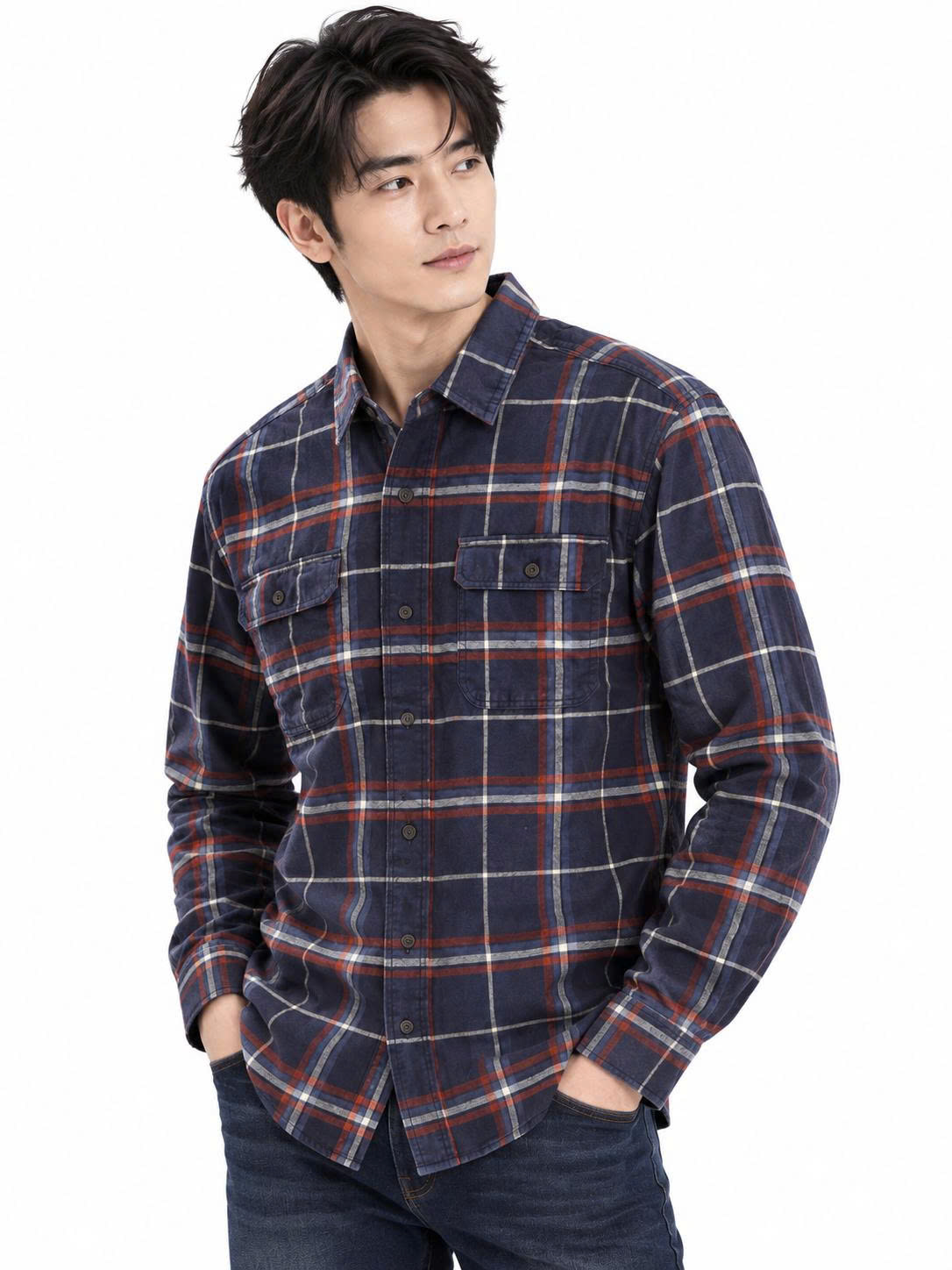 Sơ mi dài tay geogre sepia blue plaid