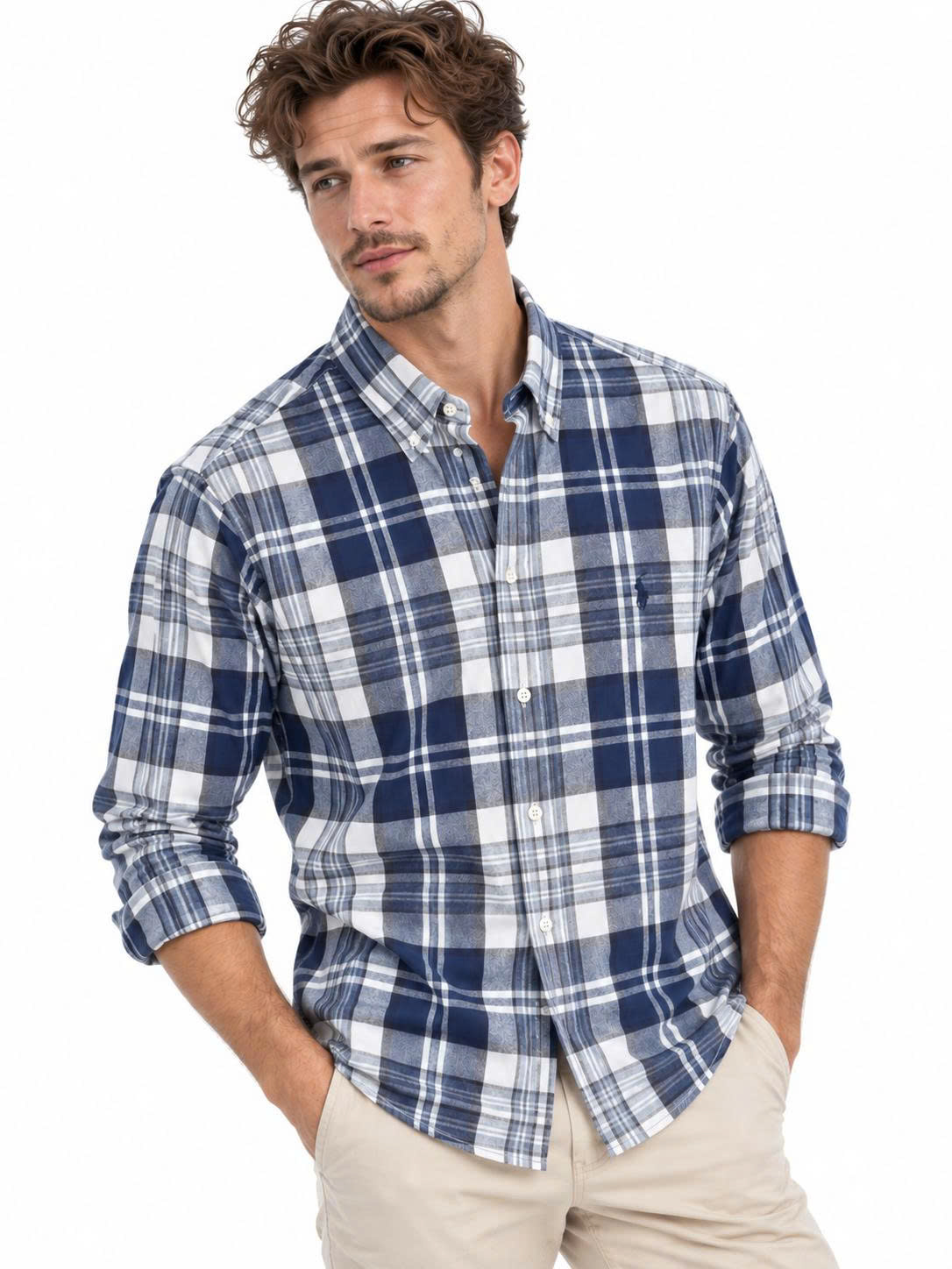Sơ mi dài tay ralph lauren old white navy