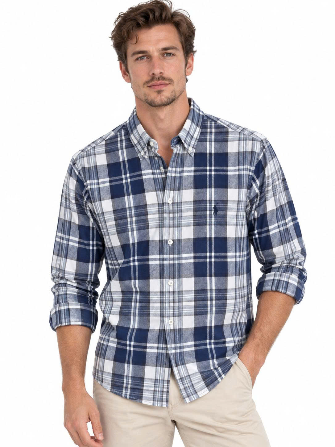 Sơ mi dài tay ralph lauren old white navy