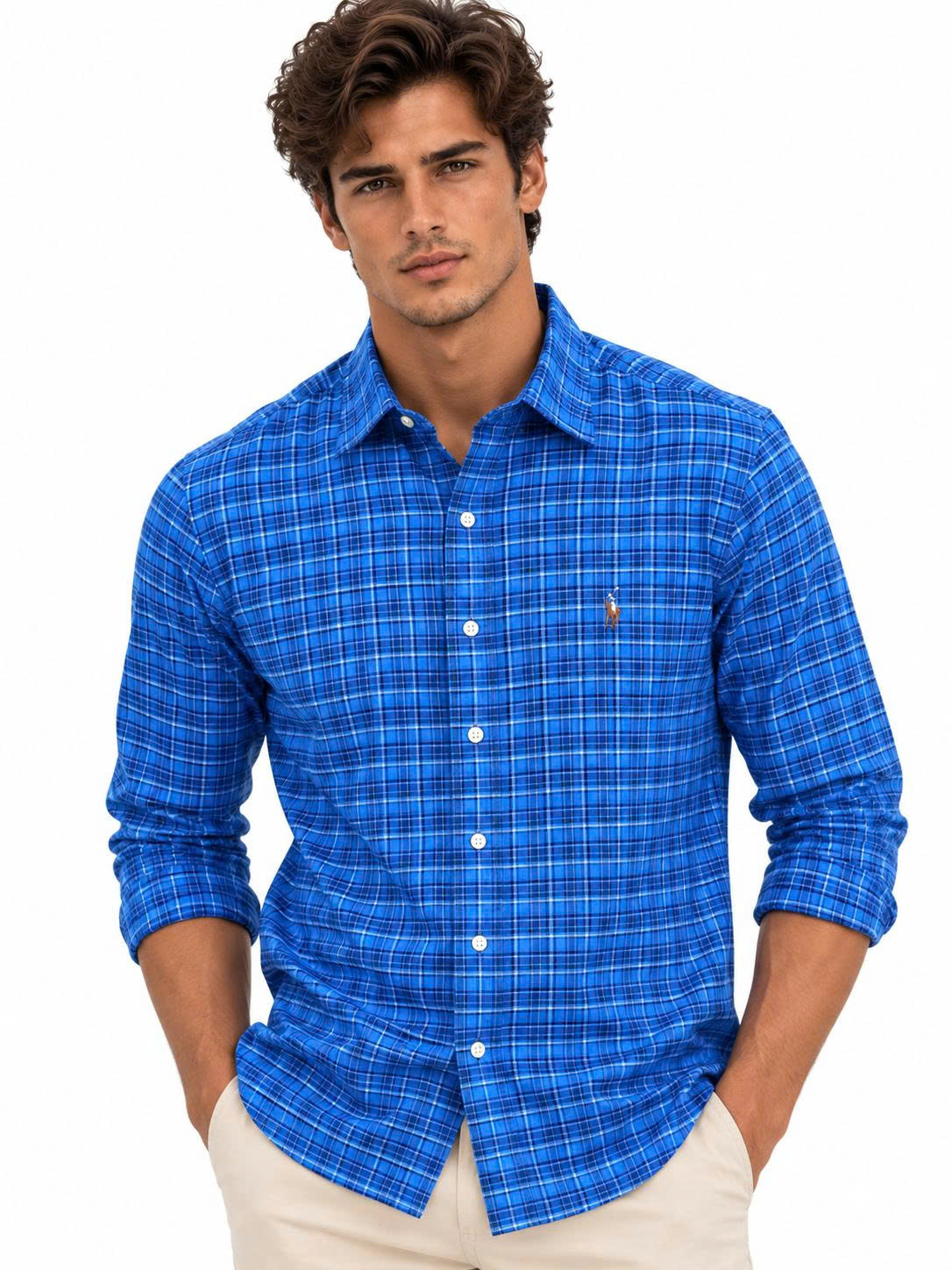 Sơ mi dài tay polo ralph blue multi