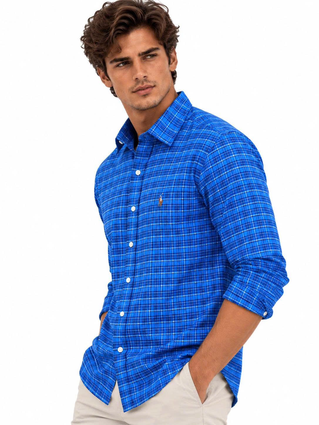 Sơ mi dài tay polo ralph blue multi