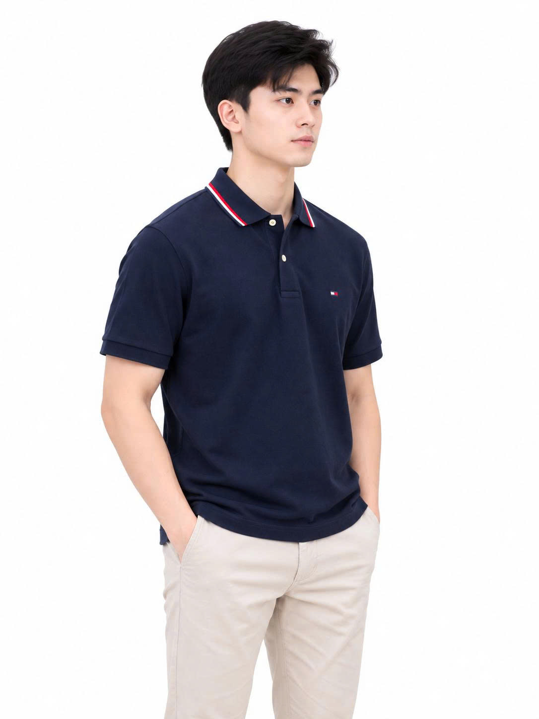 Polo tommy navy viền cổ